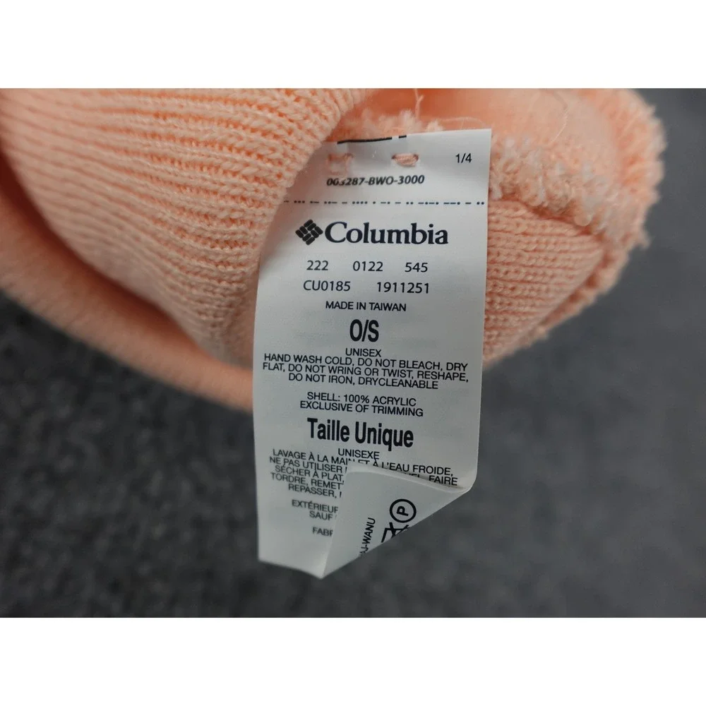 Columbia Beanie Hat Unisex One Size Peach Excellent Cuffed Knit Logo‎ CU0185